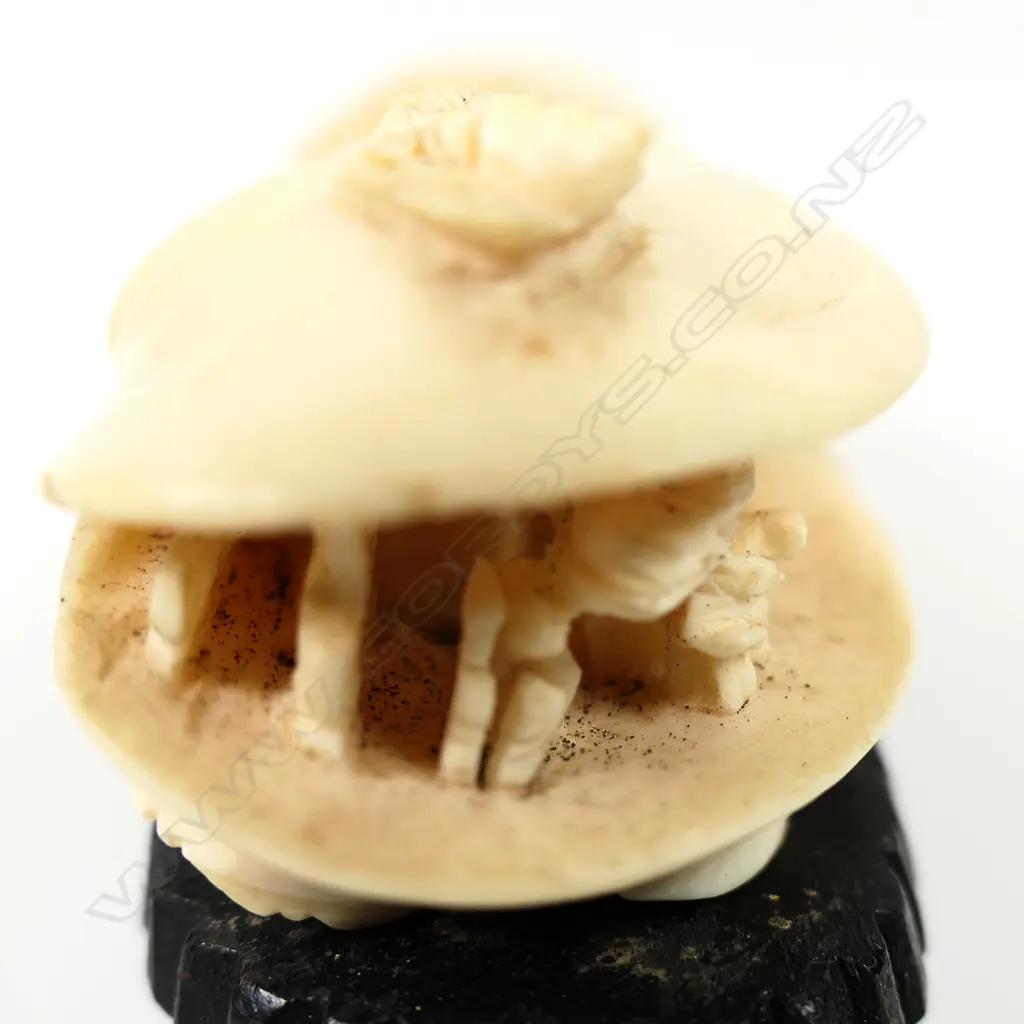 An early 20thC Chinese carved ivory double dream shell Image 1++