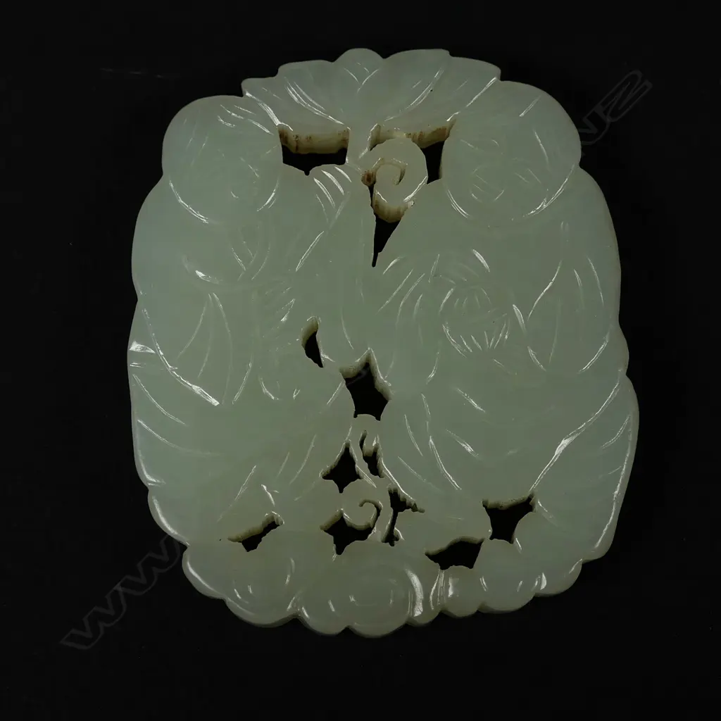 A c.1900 Chinese pale green jade carved pendant Image 1++