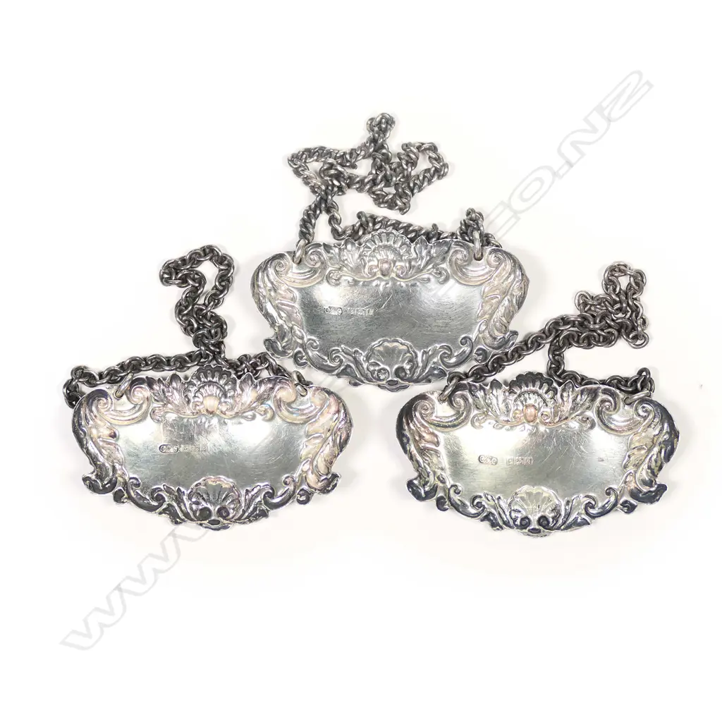 Three silver decanter tickets Image 1++