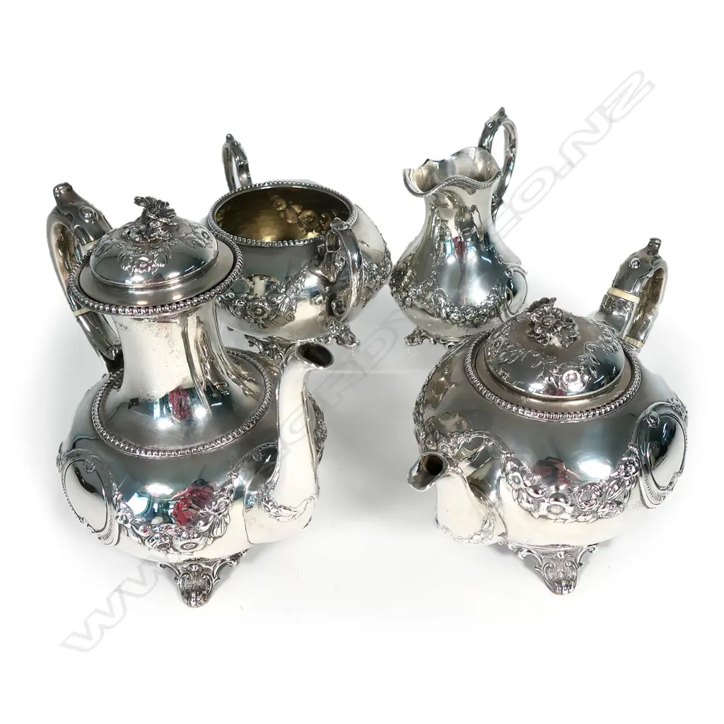 A Victorian silver four-piece tea and coffee service Image 1++