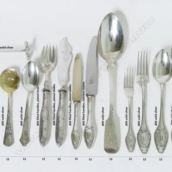 A large harlequin set of German .800 silver cutlery