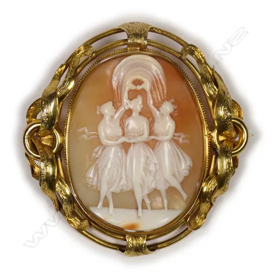 A good Victorian gold framed three graces cameo brooch