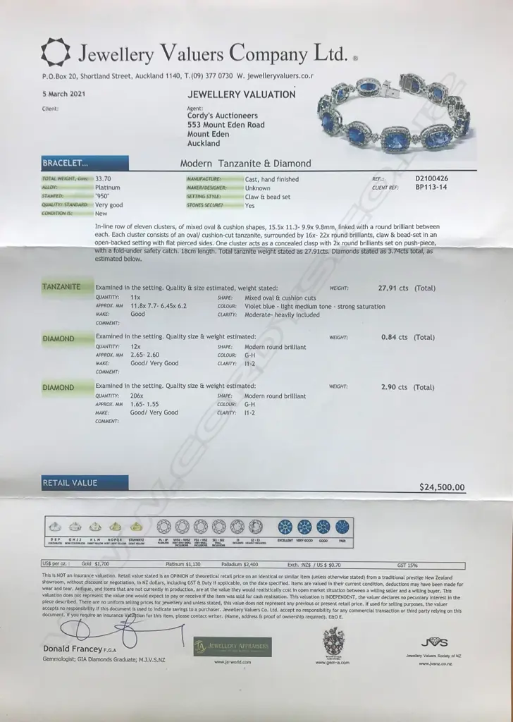 A platinum tanzanite and diamond bracelet Image 1++