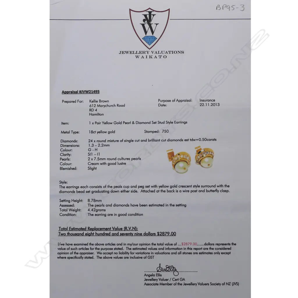 A pair of 18ct gold diamond and pearl earrings Image 1++