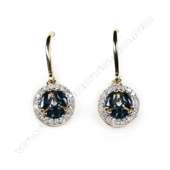 A pair of 14ct gold sapphire and diamond halo earrings