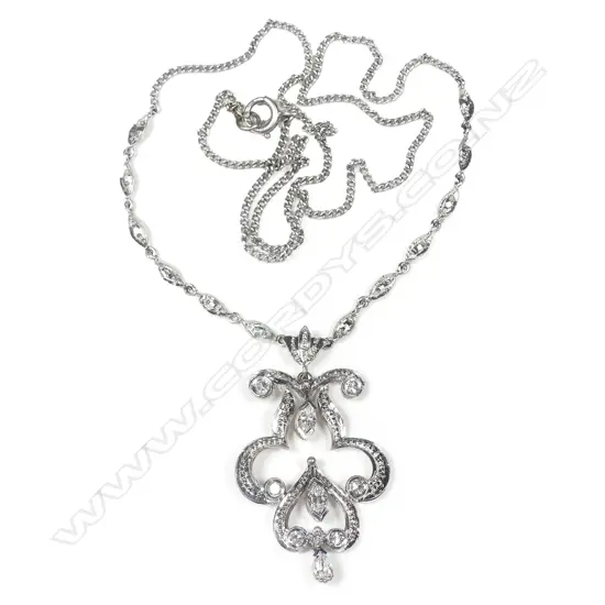 A 9ct white gold diamond set necklace