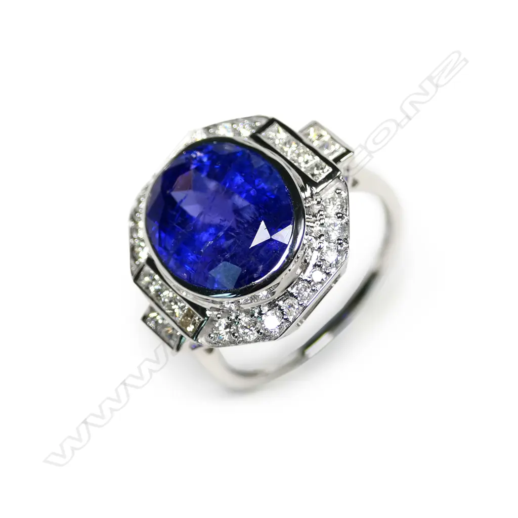 A 14ct white gold tanzanite and diamond Art Deco style ring Image 1++