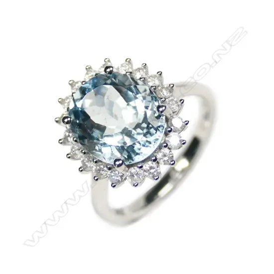 A 14ct white gold aquamarine and diamond ring