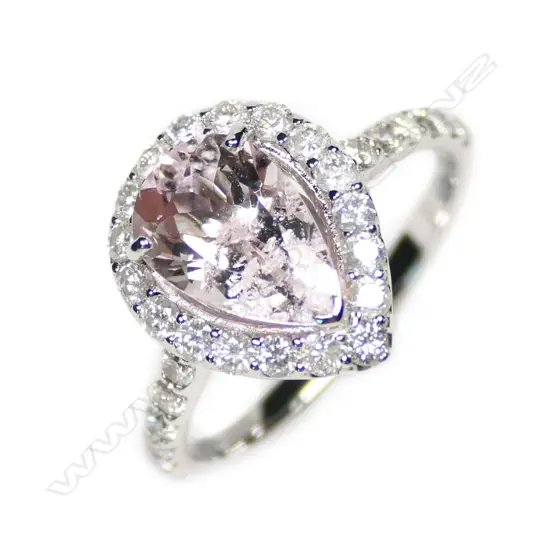 A 14ct white gold morganite and diamond halo ring