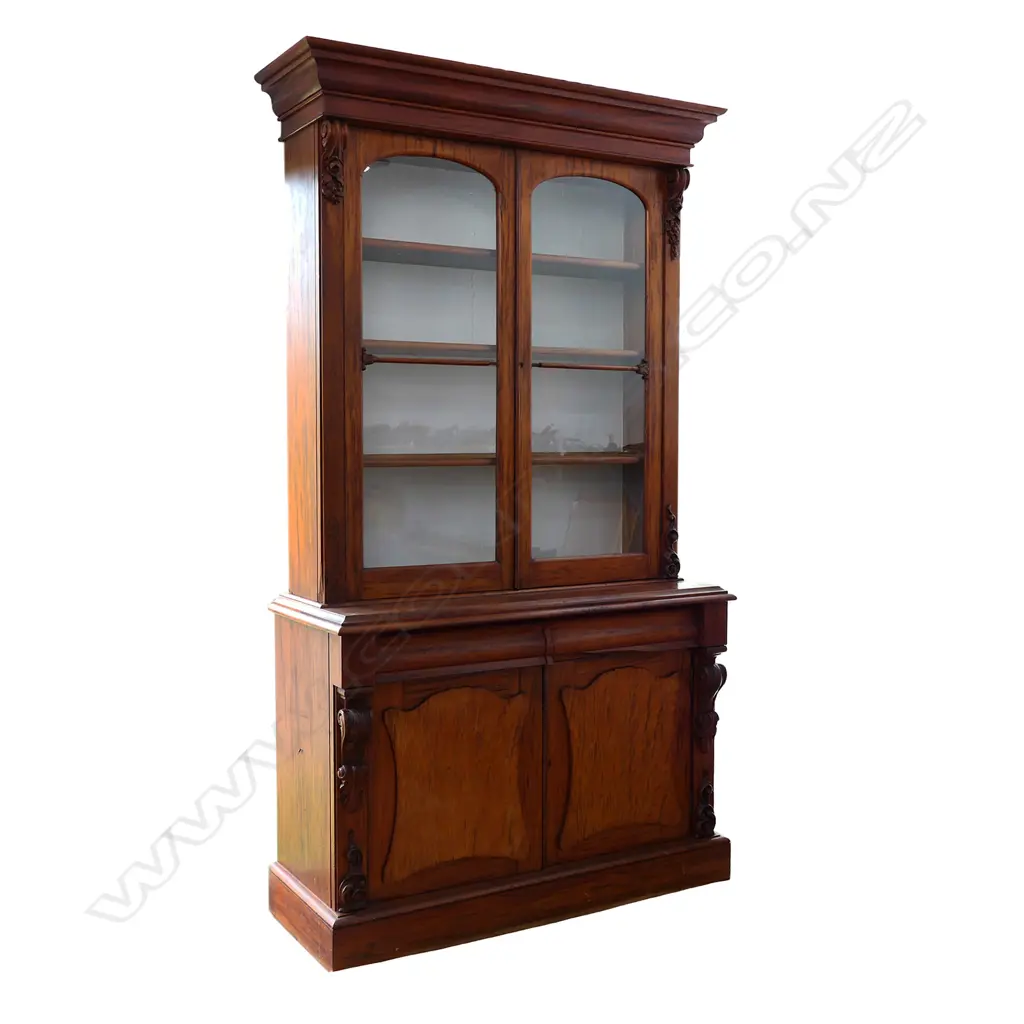 An impressive large colonial mottled kauri bookcase cabinet Image 1++