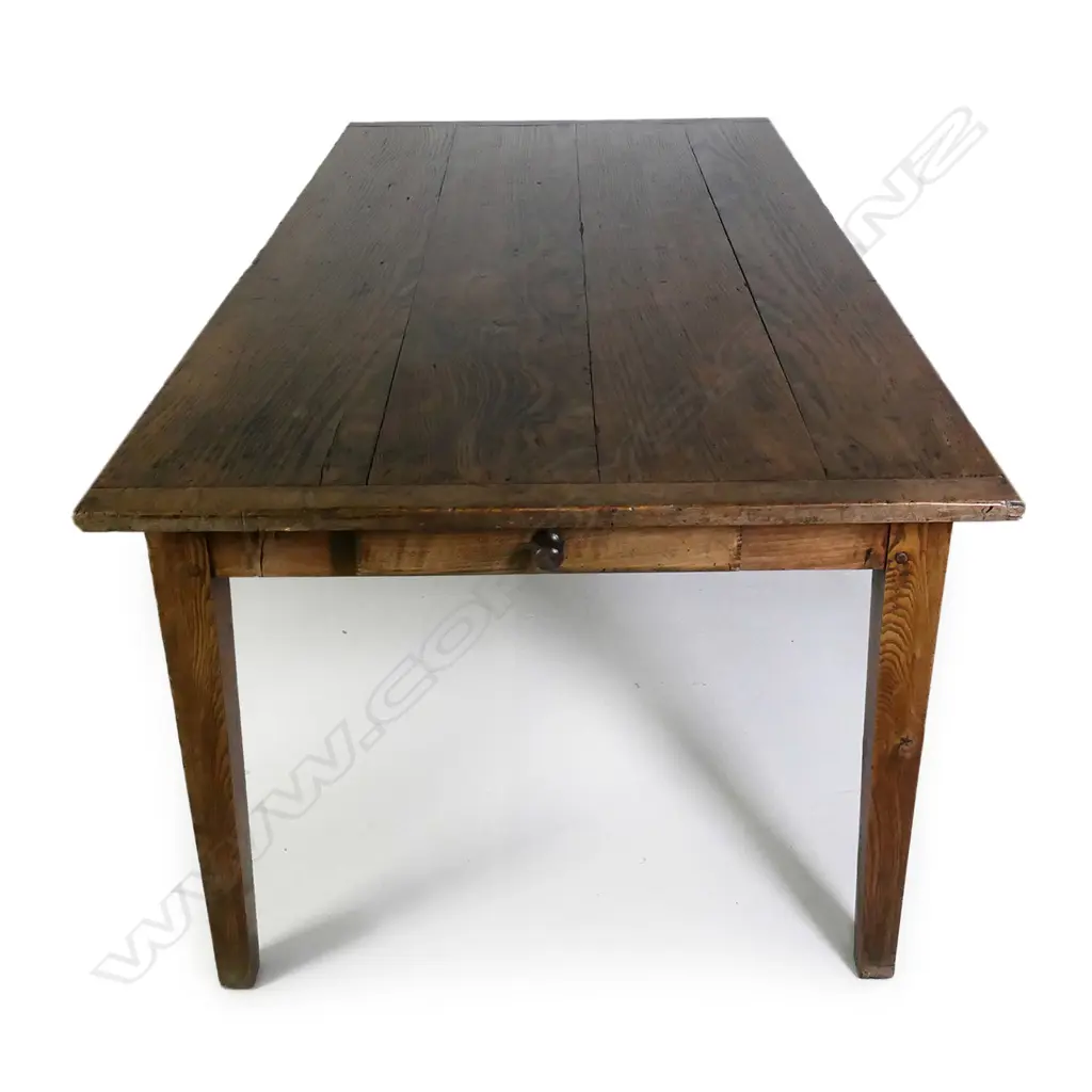 A plank top fruitwood and pine farmhouse dining table Image 1++