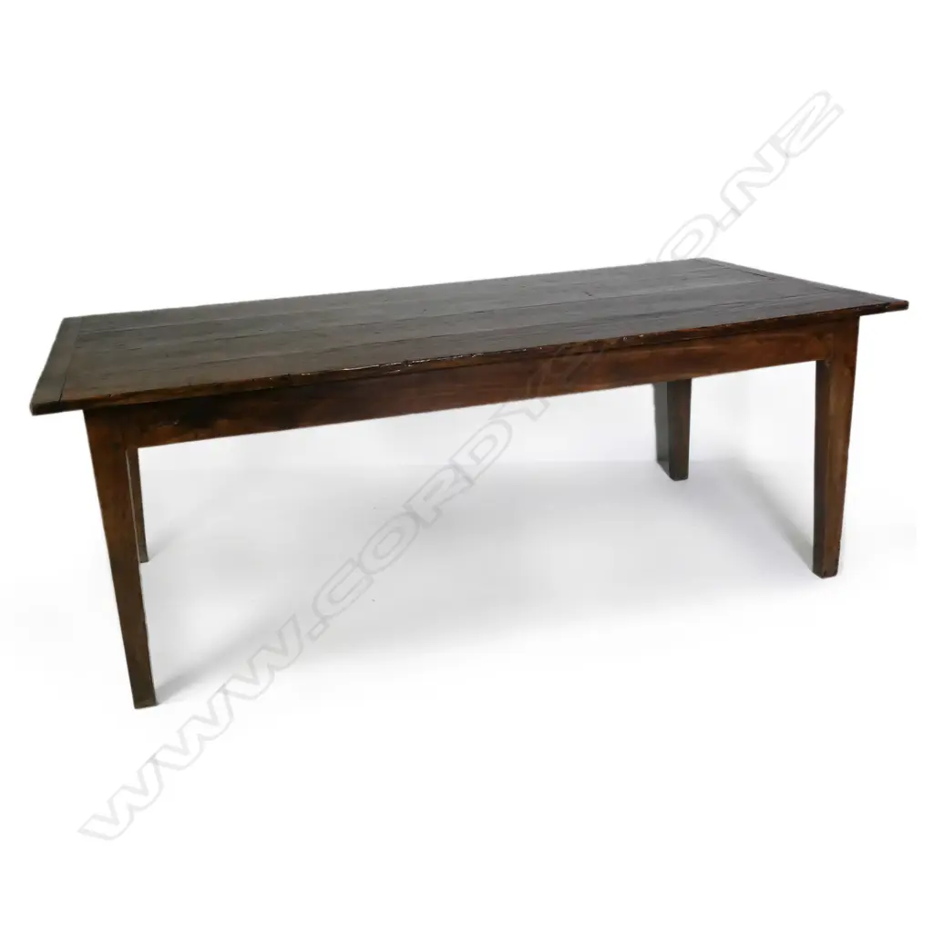 A plank top fruitwood and pine farmhouse dining table Image 1++