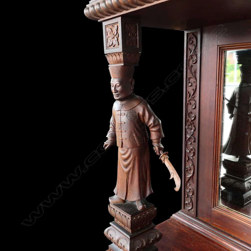 An impressive Chinese teak small mirror-back sideboard Image 1++