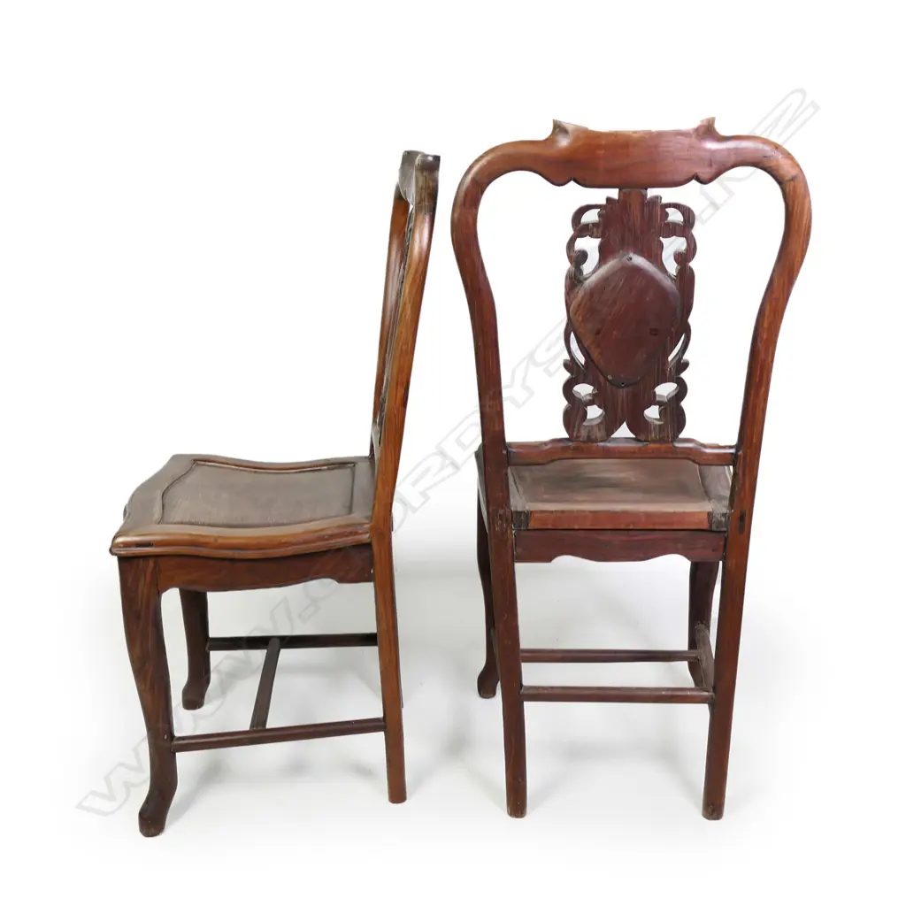 Two old Chinese carved rosewood side chairs Image 1++