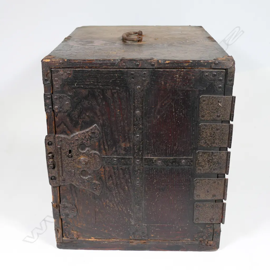 A 19thC Japanese paulownia iron bound ship's lock box Image 1++