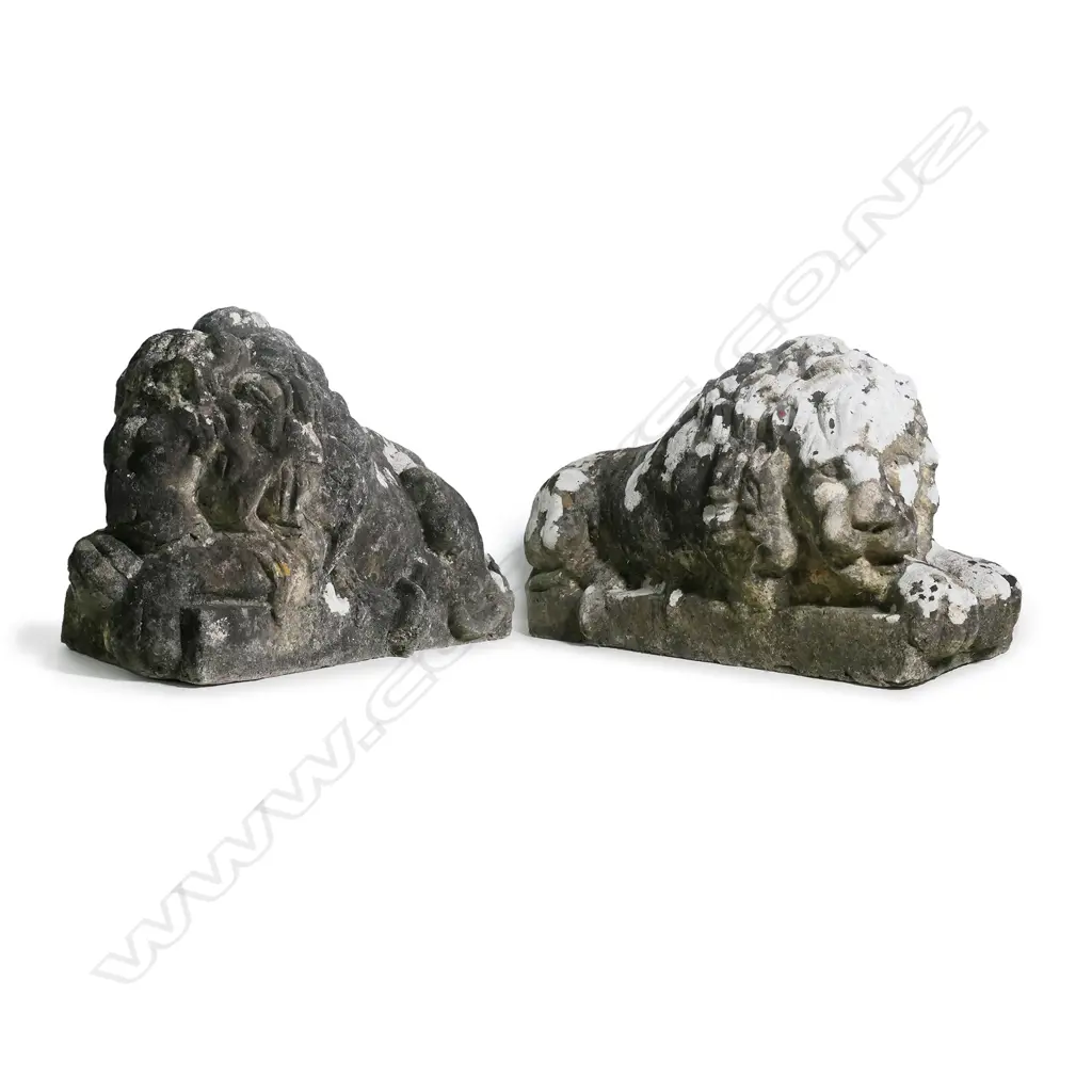 A pair of early 20thC ciment fondu gateway lions Image 1++