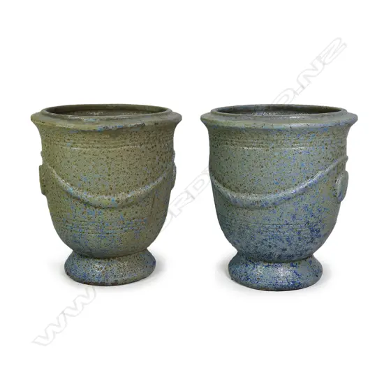 A pair of large blue salt glaze French style garden urns