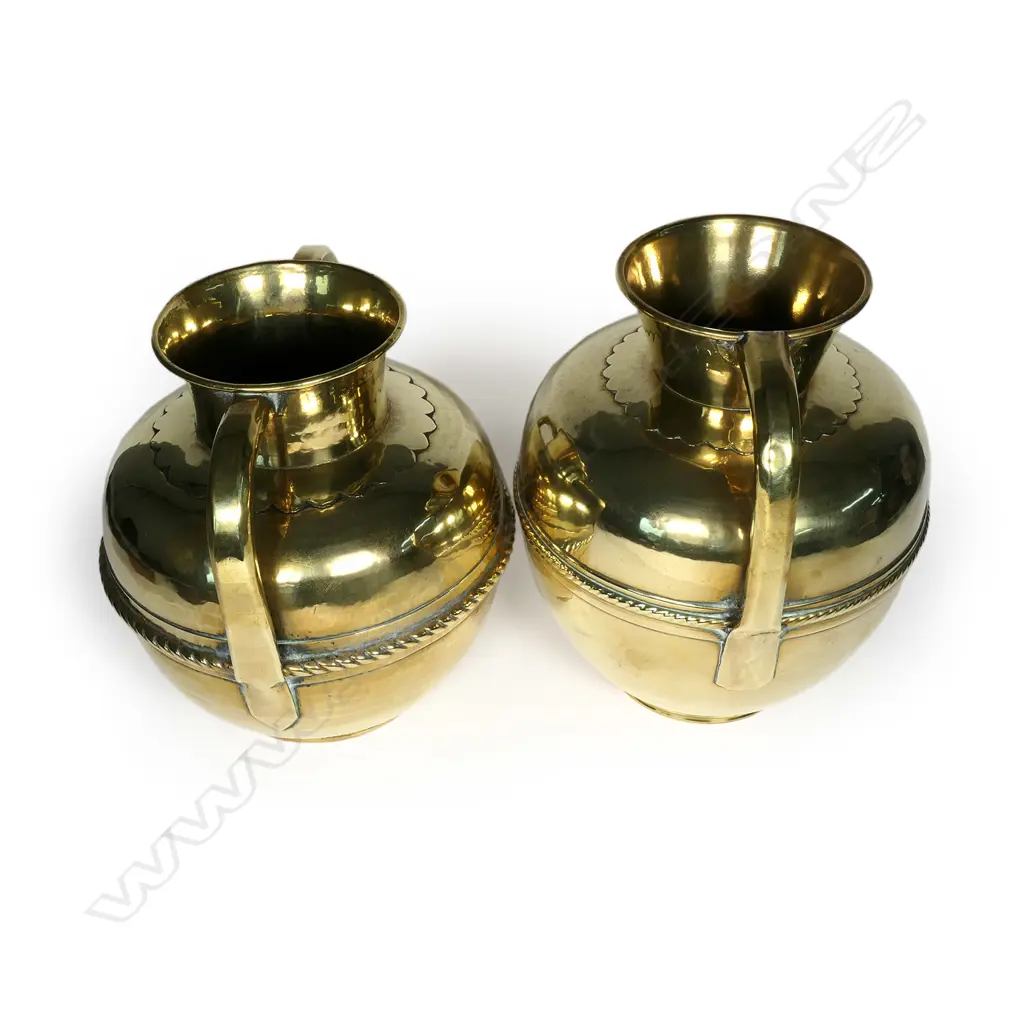 A 19thC Villedieu French hand beaten brass vase and matching ewer Image 1++