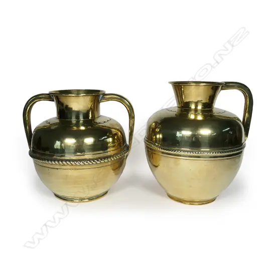 A 19thC Villedieu French hand beaten brass vase and matching ewer