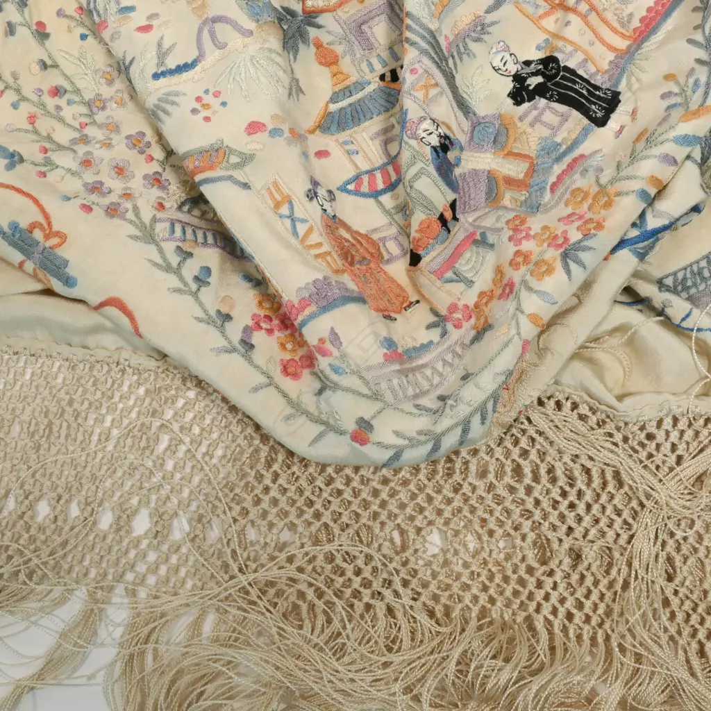 A 19thC Canton silk shawl Image 1++