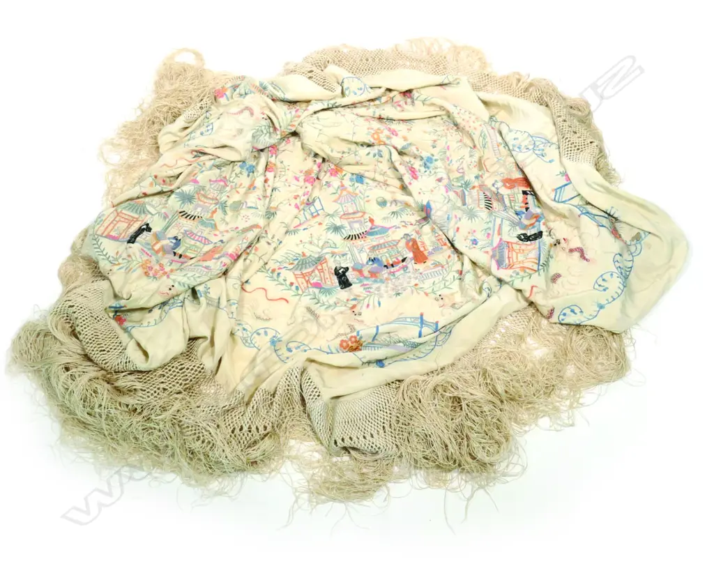 A 19thC Canton silk shawl Image 1++