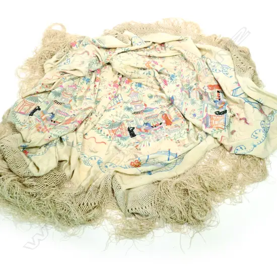 A 19thC Canton silk shawl