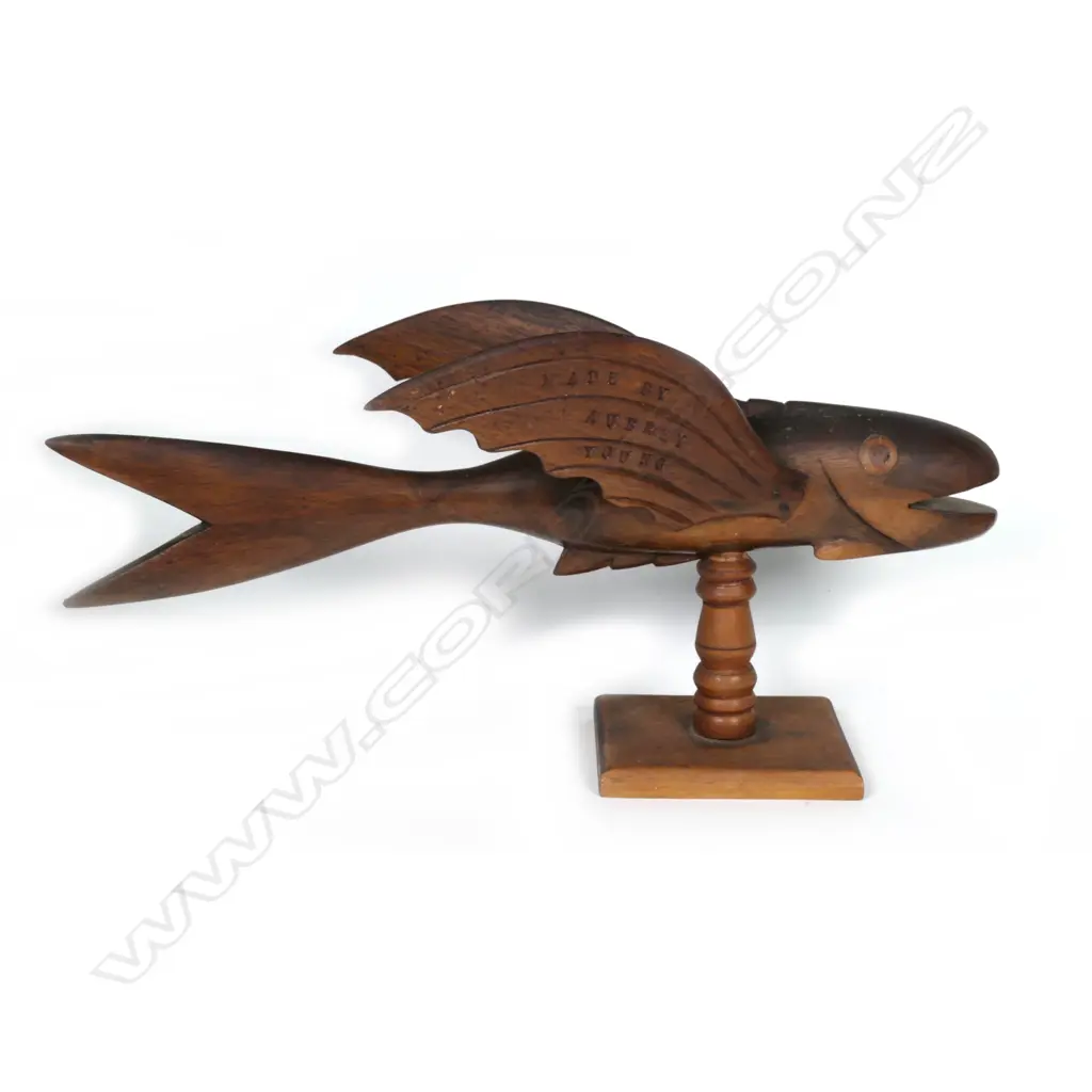 A Pitcairn Island carved wood flying fish sculpture Image 1++