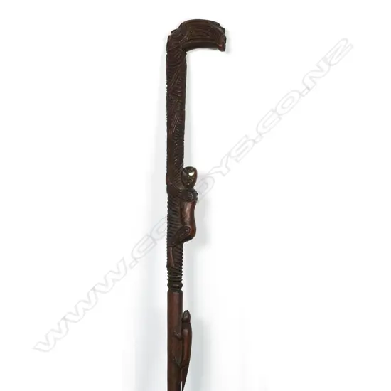 A late 19thC Maori carved tokotoko (walking stick)