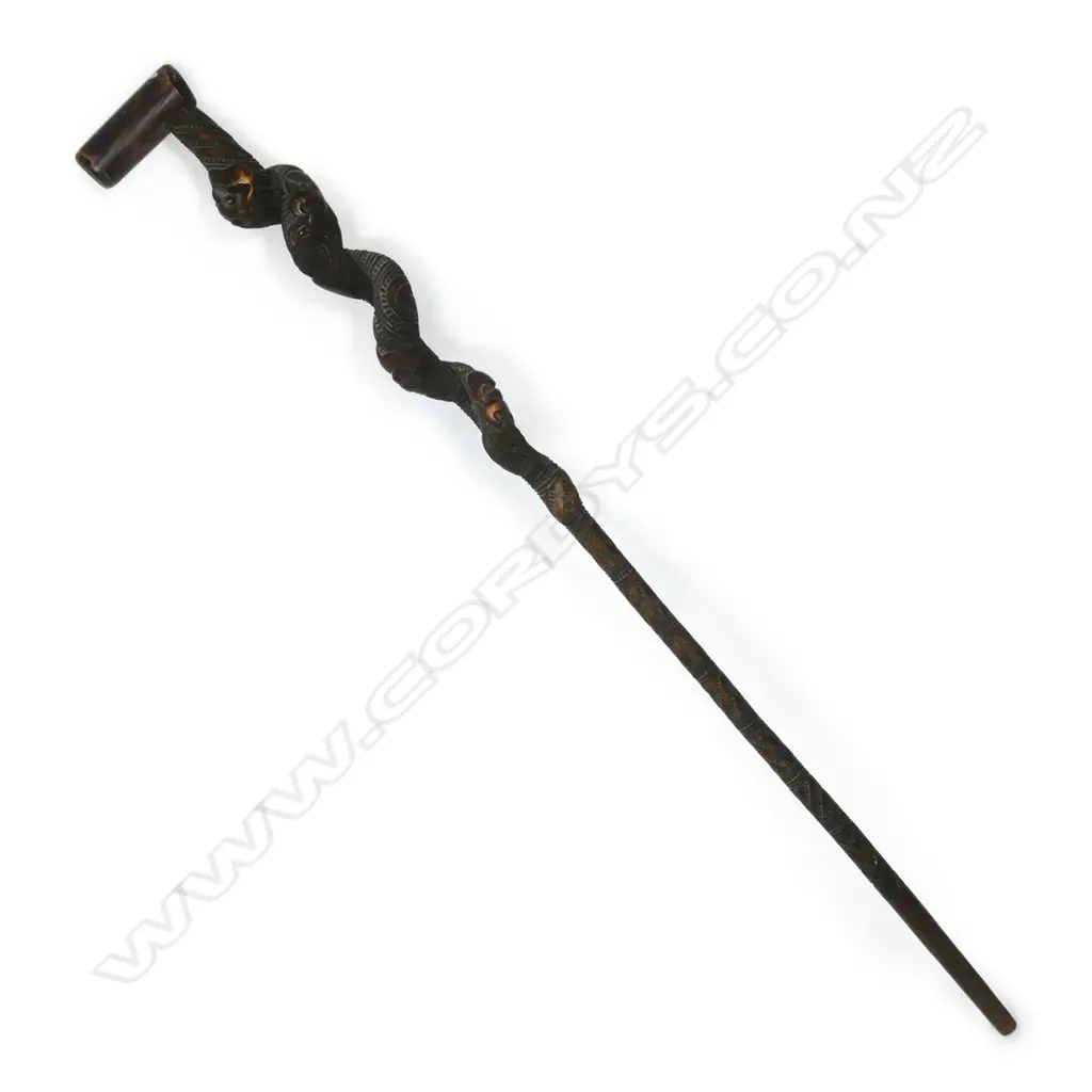 A late 19thC Maori carved tokotoko (walking stick) Image 1++