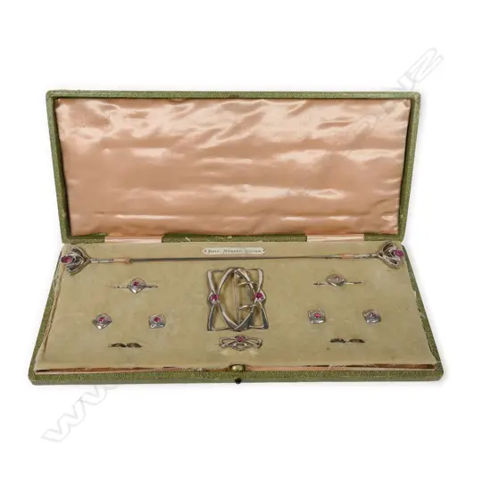 An Edwardian silver Art Nouveau accessory set