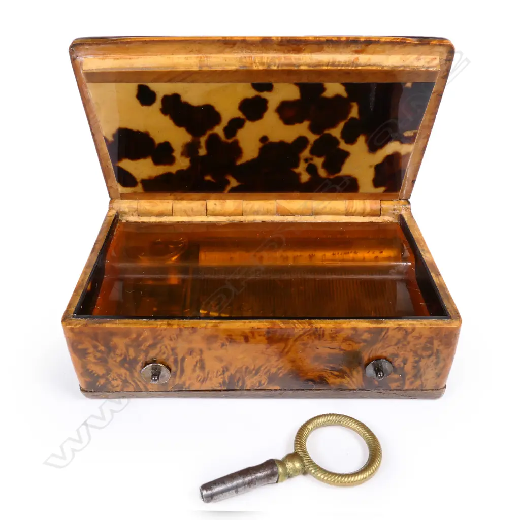 A 19thC fruitwood miniature music box Image 1++
