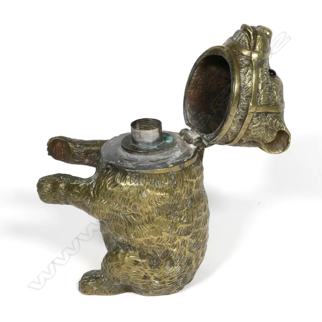 A decorative late 19thC brass inkwell modelled as a seated baby bear Image 1++