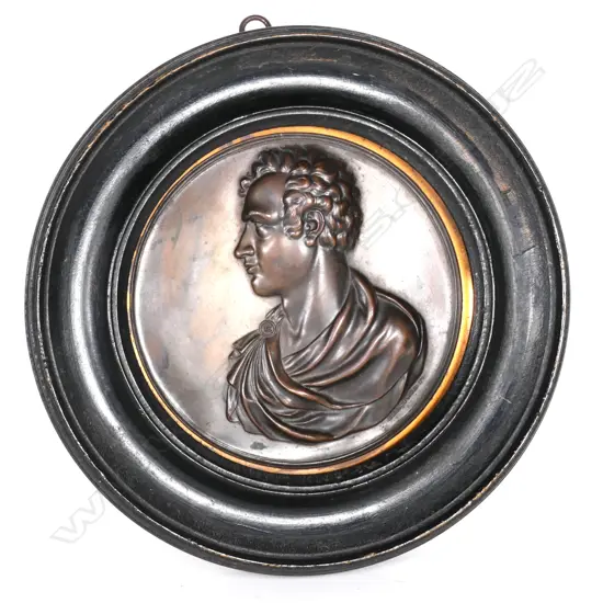 A 19thC bronzed relief portrait plaque of Lord Byron