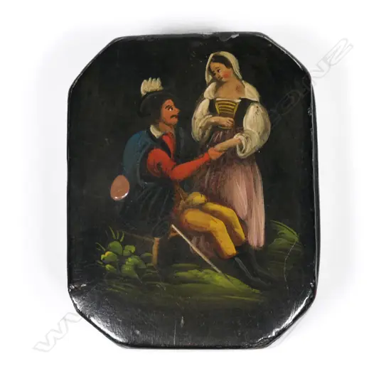 A Victorian papier maché snuff box