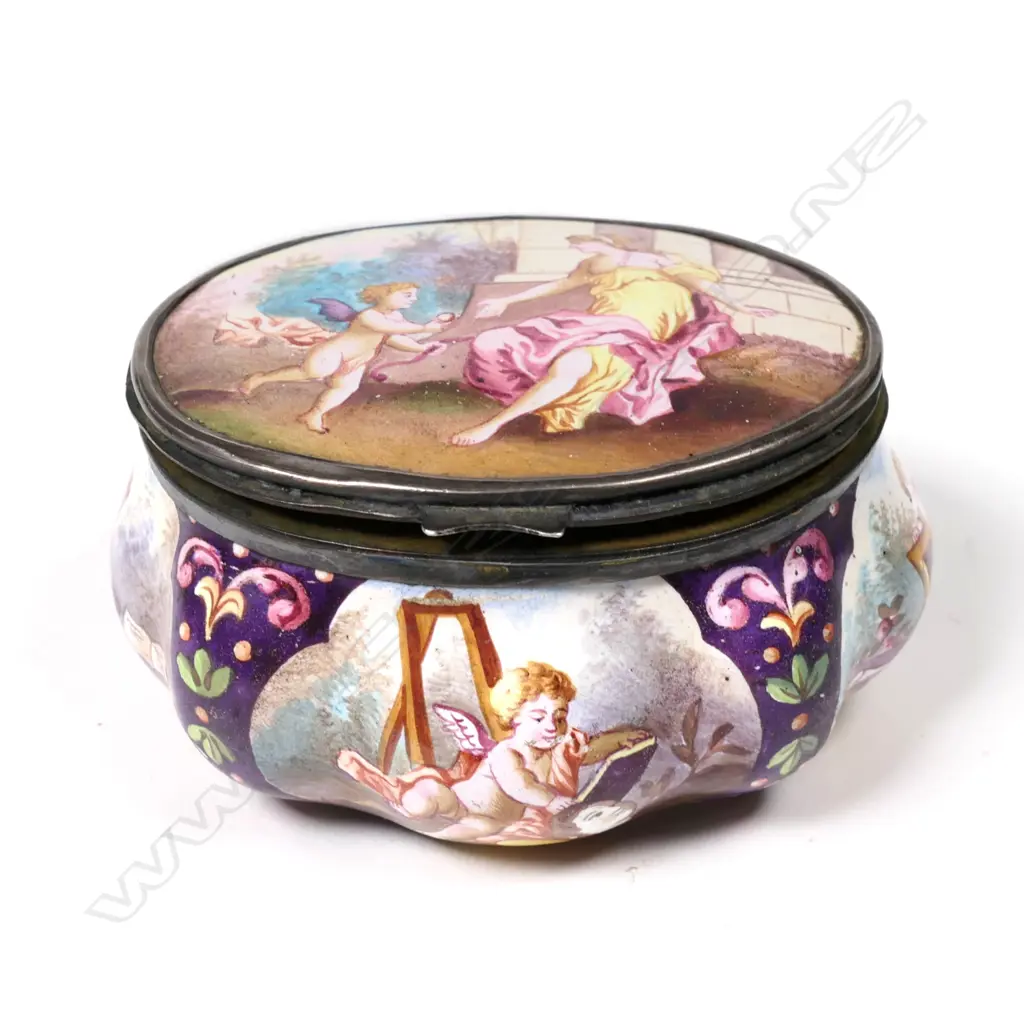 A French enamel oval bombe shaped box Image 1++