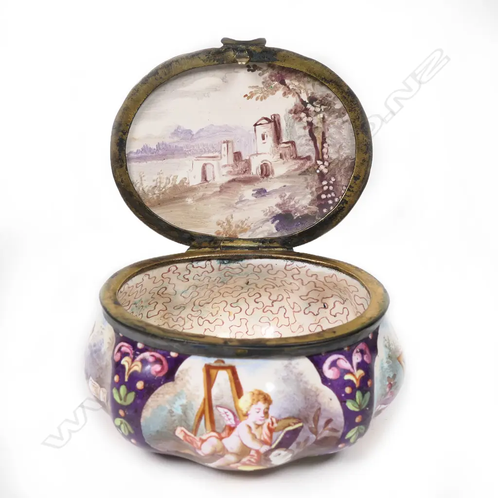 A French enamel oval bombe shaped box Image 1++