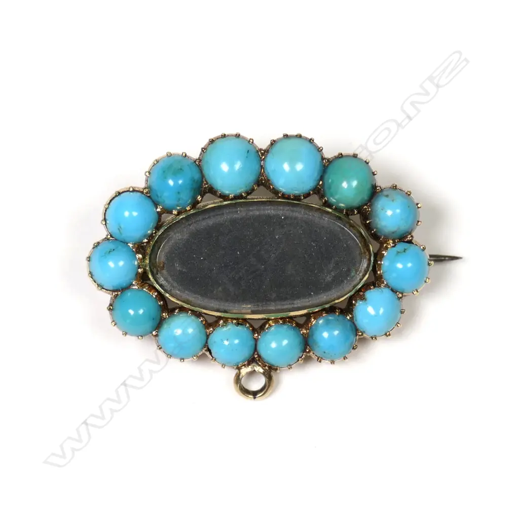 A Victorian 15ct gold and turquoise mourning brooch Image 1++