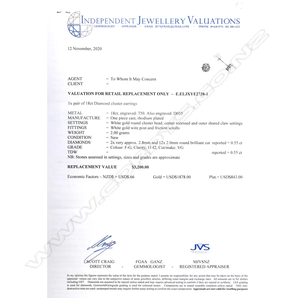 A pair of 18ct white gold and diamond cluster earrings Image 1++