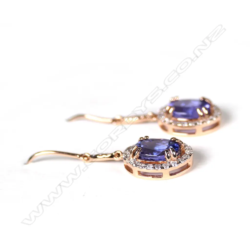 A 14ct rose gold tanzanite and diamond drop earrings Image 1++