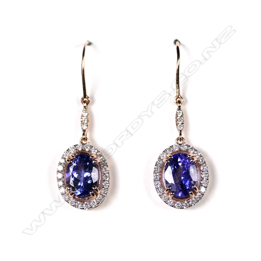 A 14ct rose gold tanzanite and diamond drop earrings Image 1++