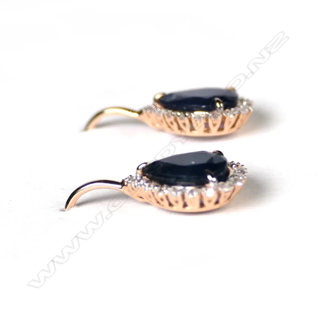 A pair of 14ct gold sapphire and diamond drop earrings Image 1++