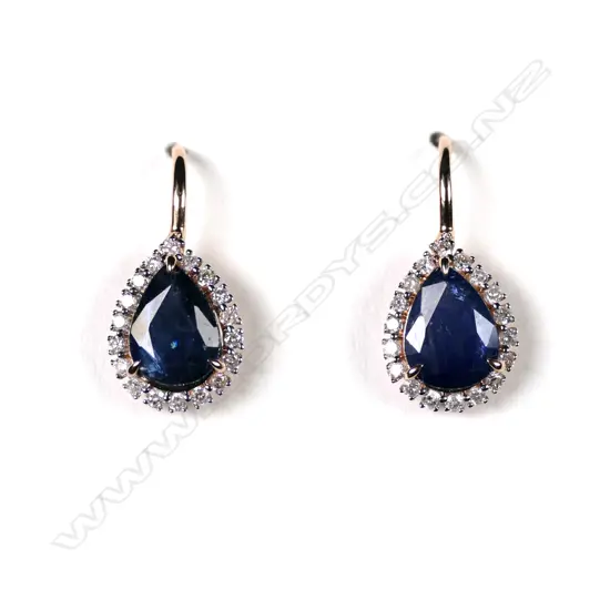 A pair of 14ct gold sapphire and diamond drop earrings