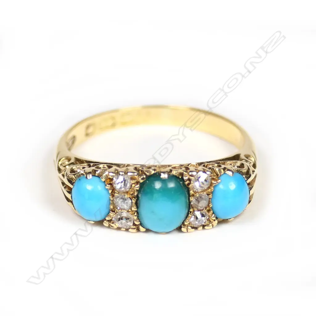 An Edwardian 18ct gold turquoise and diamond ring Image 1++