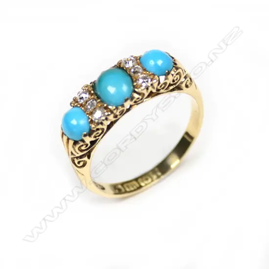 An Edwardian 18ct gold turquoise and diamond ring