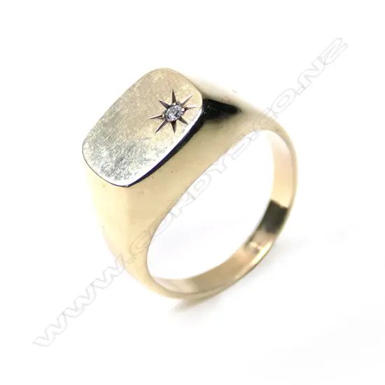 A 9ct gold diamond signet ring