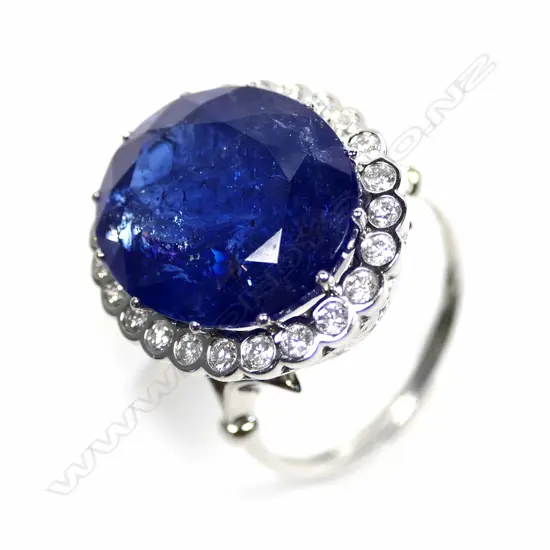 A 14ct white gold tanzanite and diamond ring