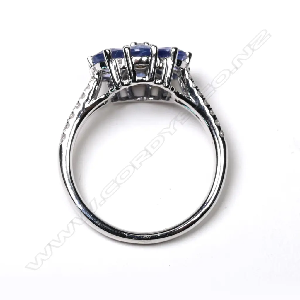 A 14ct white gold Ceylonese sapphire and diamond ring Image 1++