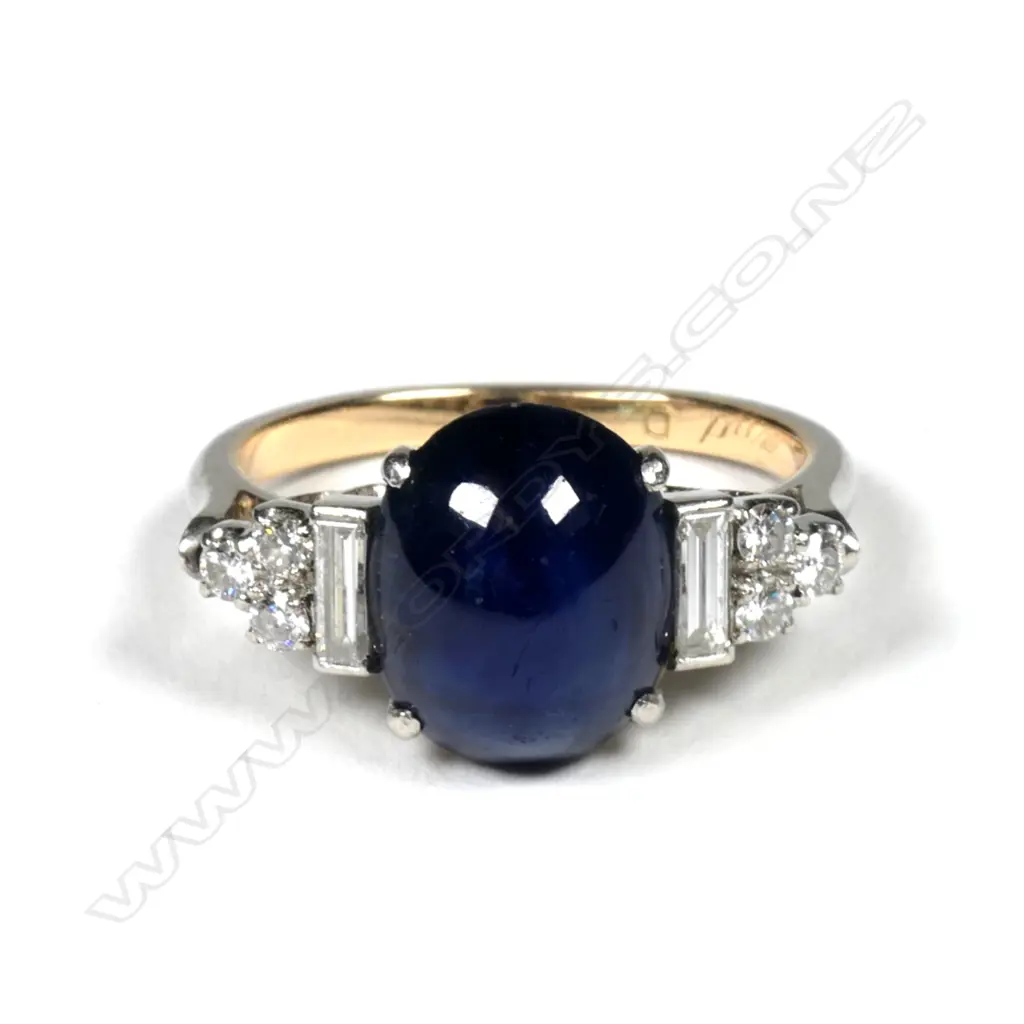 A vintage 14k cabochon blue sapphire and diamond ring Image 1++
