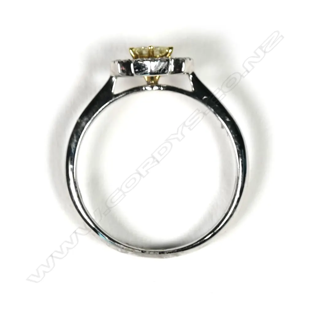 A 18ct white gold yellow and white diamond cluster ring Image 1++