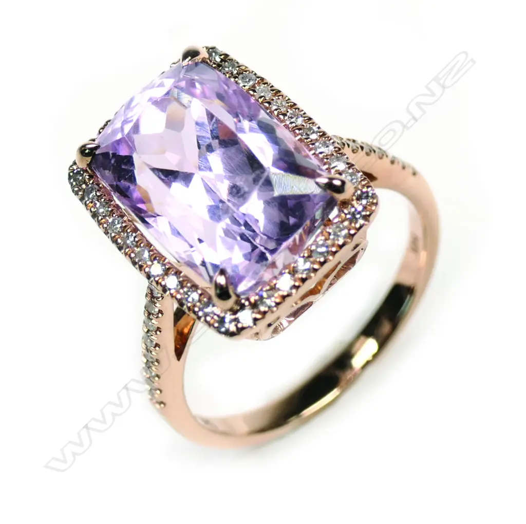 A 14k rose gold kunzite and diamond ring Image 1++